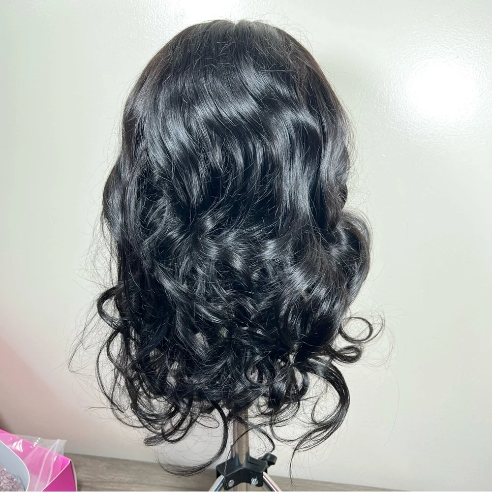 UNICE Loose Wave Human Hair Glueless Pre Cut Curtain Bang 20 Inch Wig